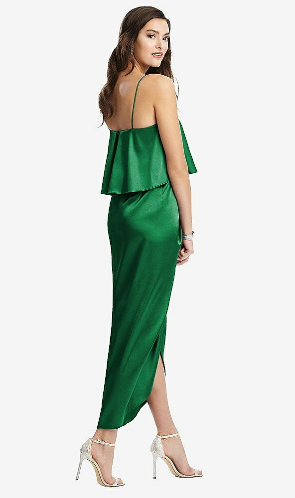 Back View - Shamrock Popover Bodice Midi Dress with Draped Tulip Skirt