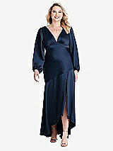 Alt View 1 Thumbnail - Midnight Navy Puff Sleeve Asymmetrical Drop Waist High-Low Slip Dress - Teagan