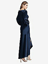 Rear View Thumbnail - Midnight Navy Puff Sleeve Asymmetrical Drop Waist High-Low Slip Dress - Teagan