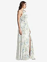 Side View Thumbnail - Bleu Garden High Neck Chiffon Maxi Dress with Front Slit - Lela