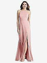Front View Thumbnail - Rose High Neck Chiffon Maxi Dress with Front Slit - Lela