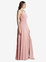 Side View Thumbnail - Rose High Neck Chiffon Maxi Dress with Front Slit - Lela