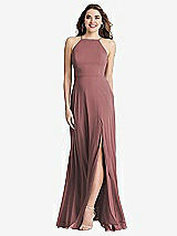 Front View Thumbnail - Rosewood High Neck Chiffon Maxi Dress with Front Slit - Lela