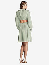 Rear View Thumbnail - Celadon Bishop Sleeve Ruffled Chiffon Cutout Mini Dress - Hannah