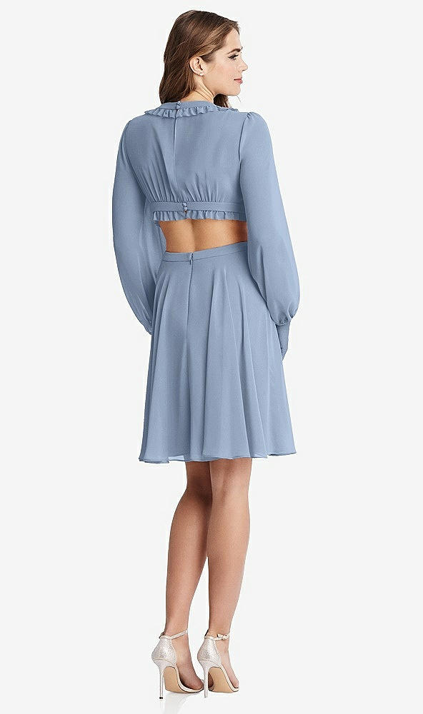 Back View - Cloudy Bishop Sleeve Ruffled Chiffon Cutout Mini Dress - Hannah