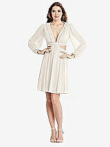 Alt View 1 Thumbnail - Ivory Bishop Sleeve Ruffled Chiffon Cutout Mini Dress - Hannah