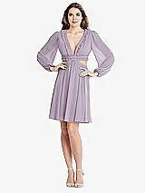 Alt View 1 Thumbnail - Lilac Haze Bishop Sleeve Ruffled Chiffon Cutout Mini Dress - Hannah