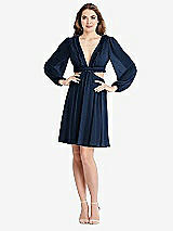 Alt View 1 Thumbnail - Midnight Navy Bishop Sleeve Ruffled Chiffon Cutout Mini Dress - Hannah