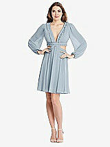 Alt View 1 Thumbnail - Mist Bishop Sleeve Ruffled Chiffon Cutout Mini Dress - Hannah