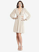 Alt View 1 Thumbnail - Oat Bishop Sleeve Ruffled Chiffon Cutout Mini Dress - Hannah