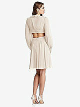 Rear View Thumbnail - Oat Bishop Sleeve Ruffled Chiffon Cutout Mini Dress - Hannah