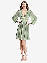 Alt View 1 Thumbnail - Sage Bishop Sleeve Ruffled Chiffon Cutout Mini Dress - Hannah