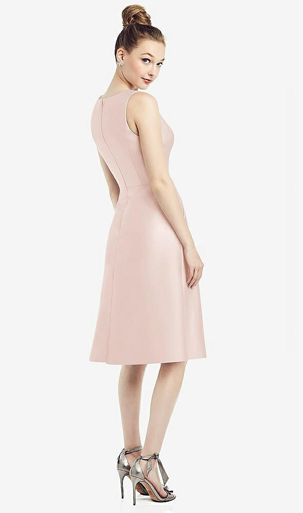 Back View - Blush Sleeveless V-Neck Satin Midi Dress with Pockets