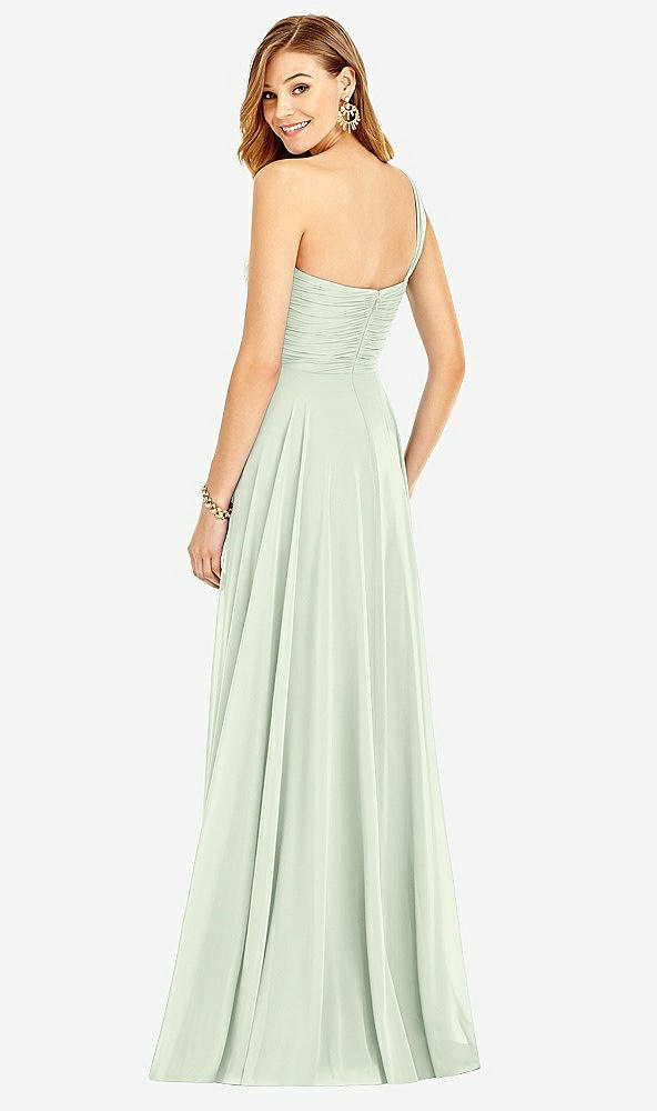 Back View - Mint Green One-Shoulder Draped Chiffon Maxi Dress - Dani