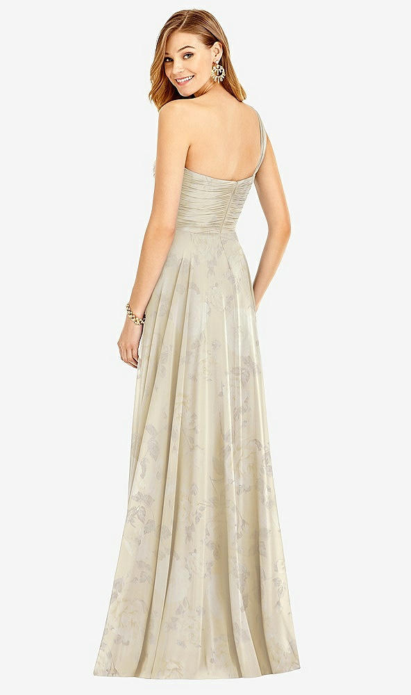Back View - Butter Yellow Floral One-Shoulder Draped Chiffon Maxi Dress - Dani