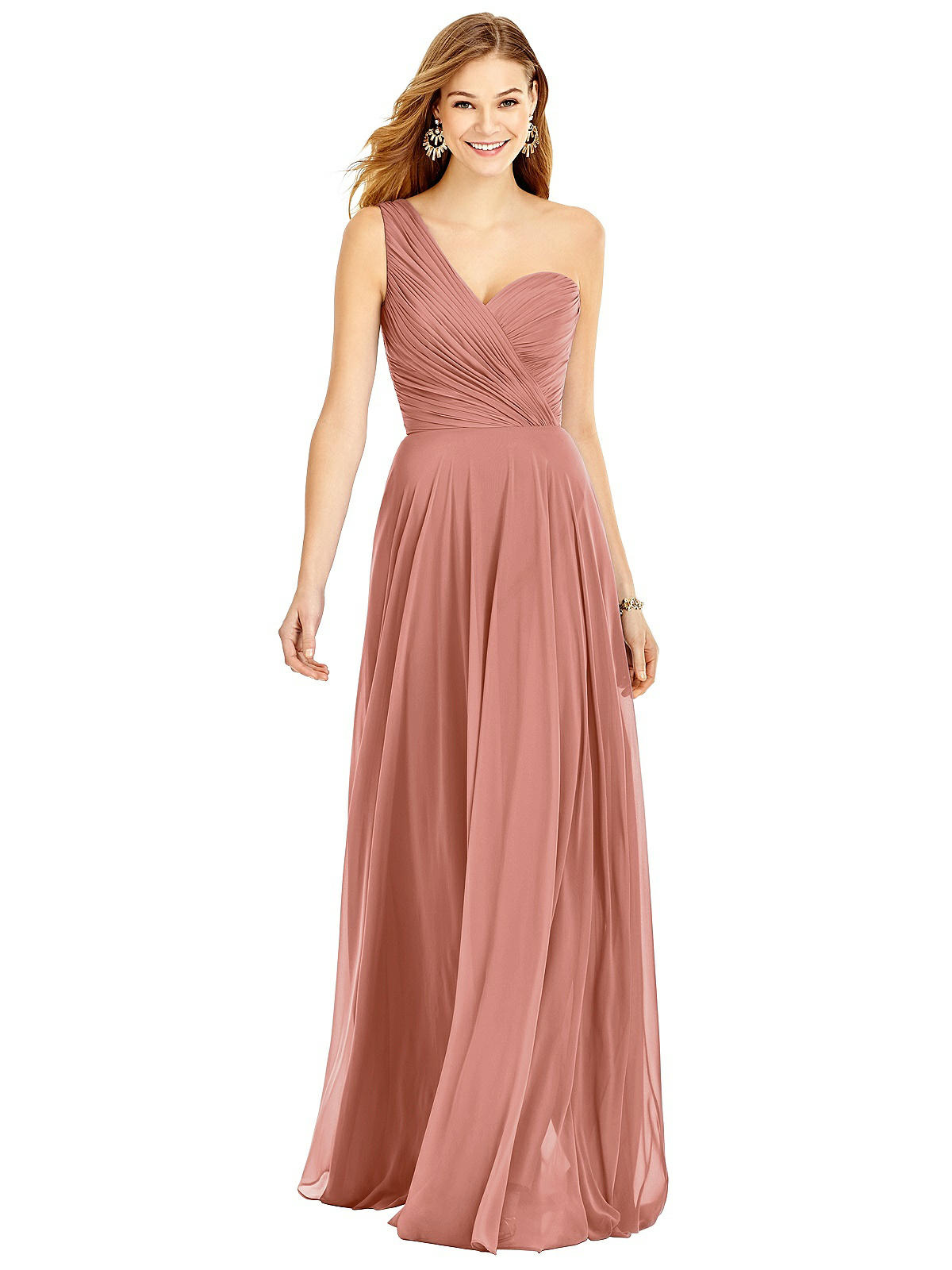 One-shoulder Draped Chiffon Maxi Bridesmaid Dress - Dani In Desert