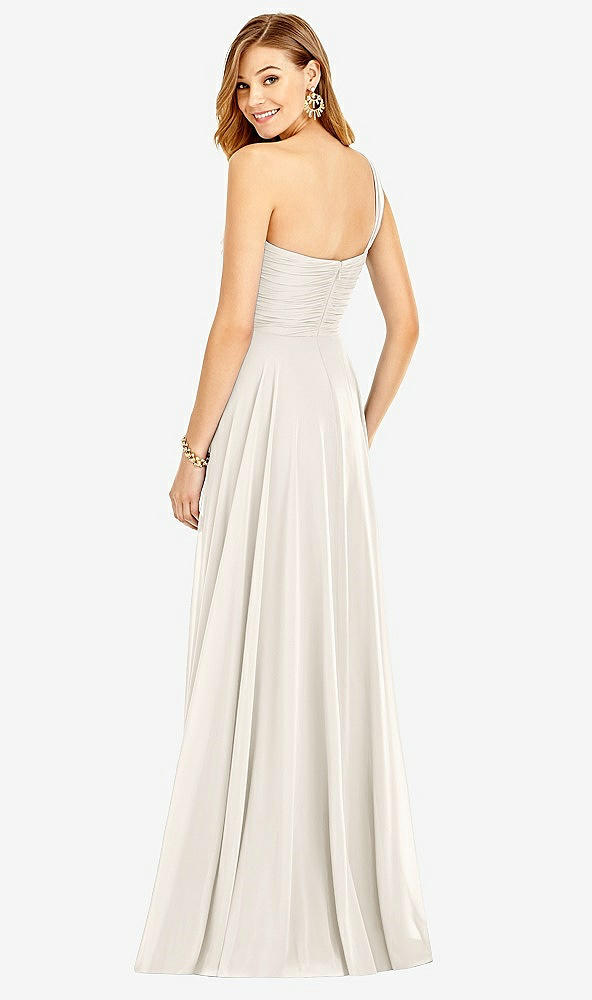 Back View - Ivory One-Shoulder Draped Chiffon Maxi Dress - Dani