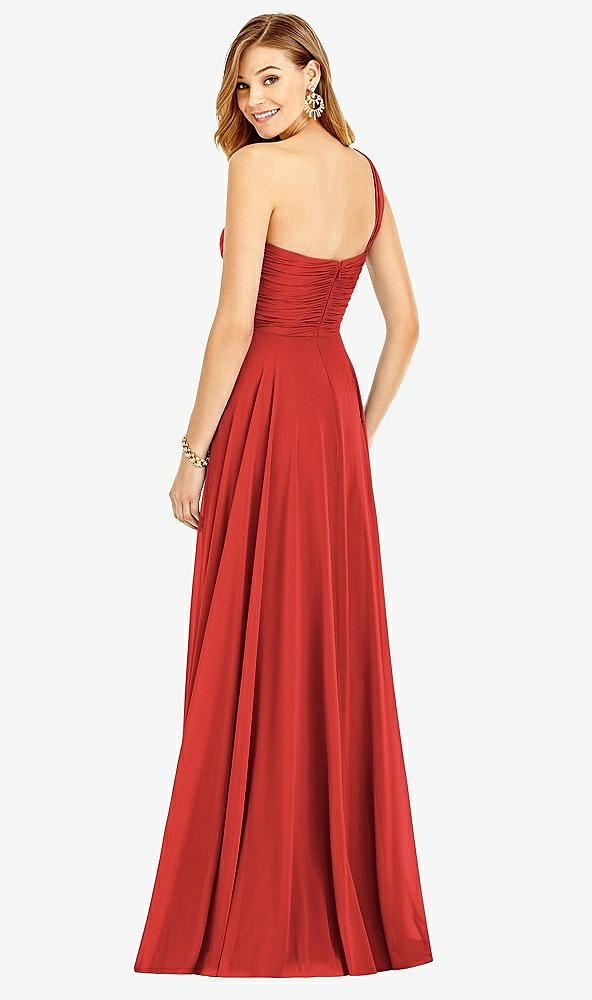 Back View - Poppy Red One-Shoulder Draped Chiffon Maxi Dress - Dani