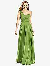 Front View Thumbnail - Peridot Green One-Shoulder Draped Chiffon Maxi Dress - Dani