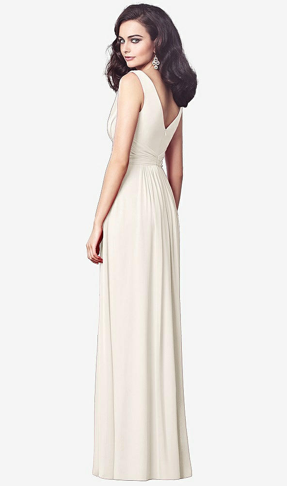 Back View - Ivory Draped V-Neck Shirred Chiffon Maxi Dress