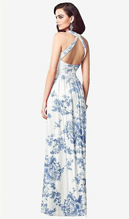 Ruched Halter Open-back Maxi Bridesmaid Dress - Jada In Cottage Rose Dusk  Blue | The Dessy Group