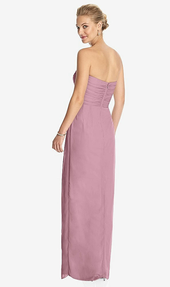 Back View - Dusty Pink Strapless Draped Chiffon Maxi Dress - Lila
