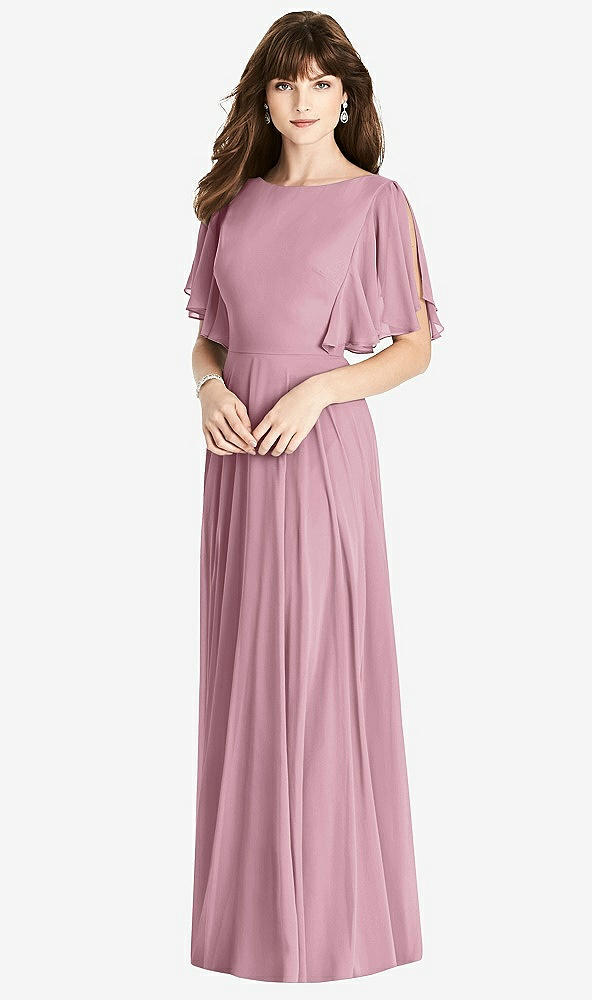 Back View - Dusty Pink Split Sleeve Backless Maxi Dress - Lila