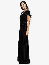 Side View Thumbnail - Black Flutter Sleeve Velvet Wrap Maxi Dress with Pockets