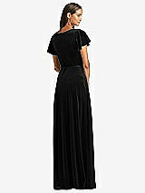 Rear View Thumbnail - Black Flutter Sleeve Velvet Wrap Maxi Dress with Pockets