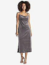 Front View Thumbnail - Caviar Gray Cowl-Neck Convertible Velvet Midi Slip Dress - Isa