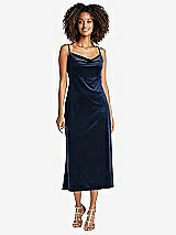 Front View Thumbnail - Midnight Navy Cowl-Neck Convertible Velvet Midi Slip Dress - Isa