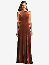 Front View Thumbnail - Auburn Moon Velvet Halter Maxi Dress with Front Slit - Harper