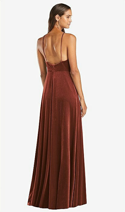 knee length dresses for ladies Los Angeles Apparel VVT8374 - Velvet Halter Maxi Dress - Dresses & Skirts main image 0