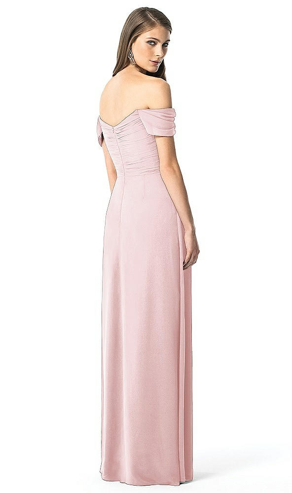 Back View - Ballet Pink Off-the-Shoulder Ruched Chiffon Maxi Dress - Alessia
