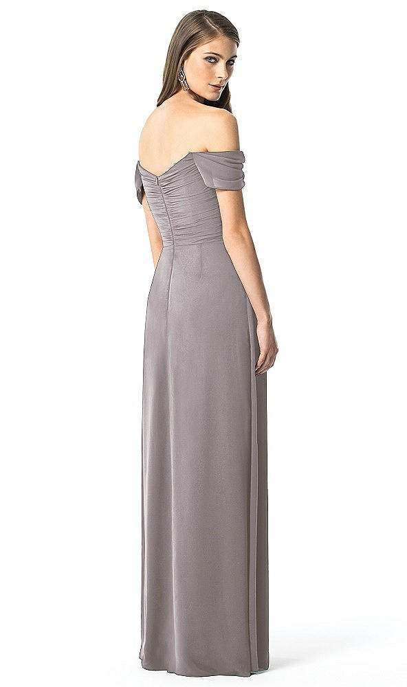 Back View - Cashmere Gray Off-the-Shoulder Ruched Chiffon Maxi Dress - Alessia