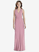 Front View Thumbnail - Dusty Pink V-Neck Halter Chiffon Maxi Dress - Taryn