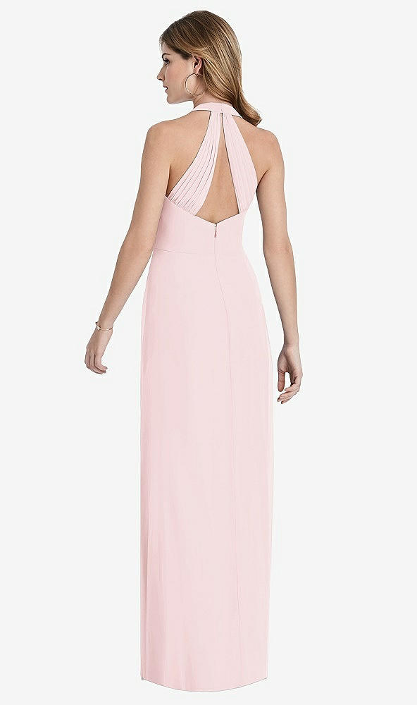 Back View - Ballet Pink V-Neck Halter Chiffon Maxi Dress - Taryn