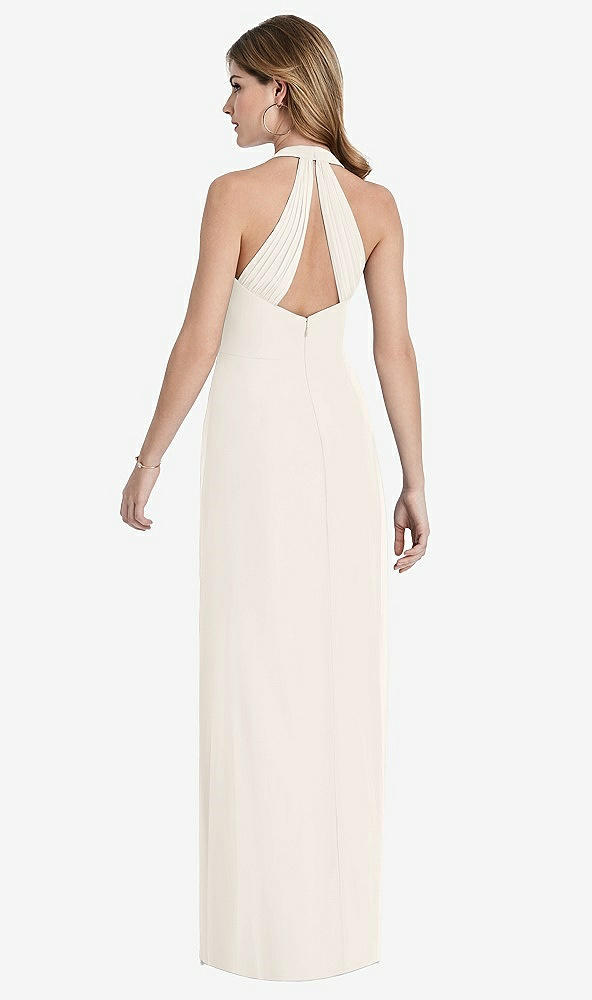 Back View - Ivory V-Neck Halter Chiffon Maxi Dress - Taryn