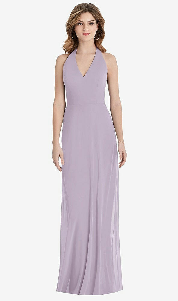 Front View - Lilac Haze V-Neck Halter Chiffon Maxi Dress - Taryn
