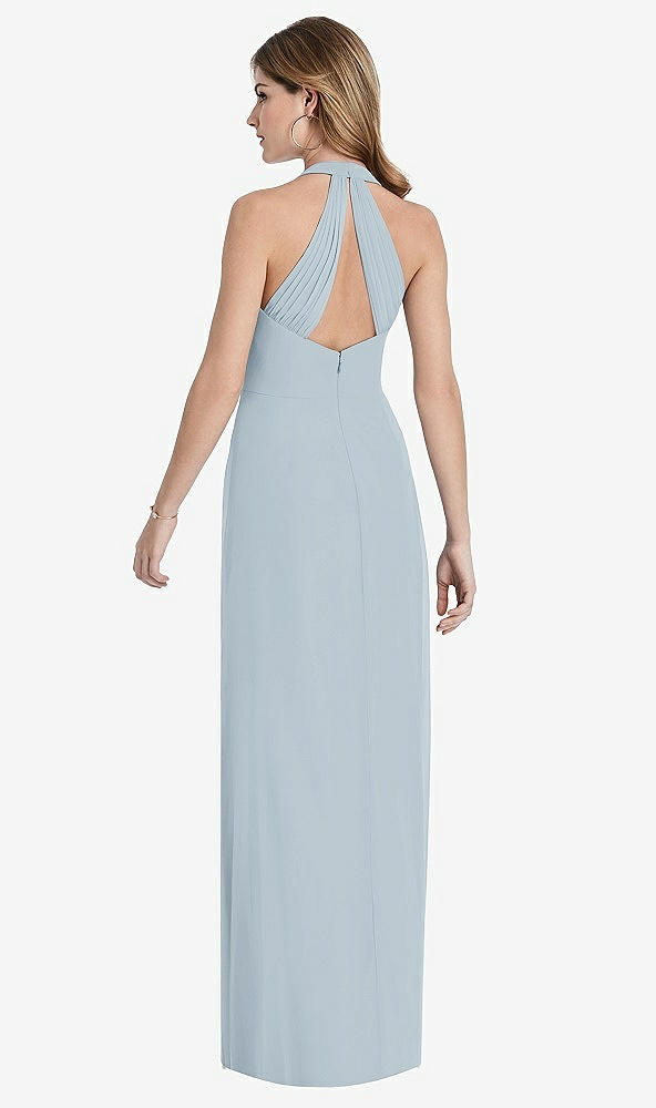 Back View - Mist V-Neck Halter Chiffon Maxi Dress - Taryn