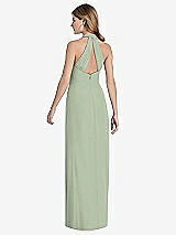 Rear View Thumbnail - Sage V-Neck Halter Chiffon Maxi Dress - Taryn