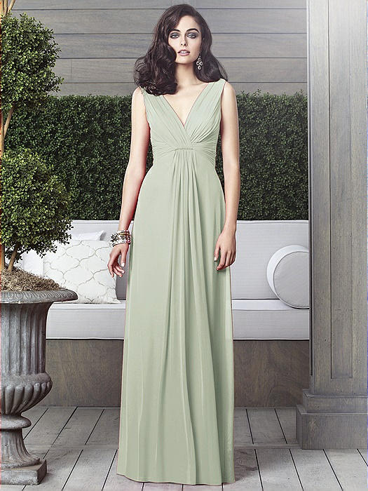 Draped V-Neck Shirred Chiffon Maxi Dress - Ari