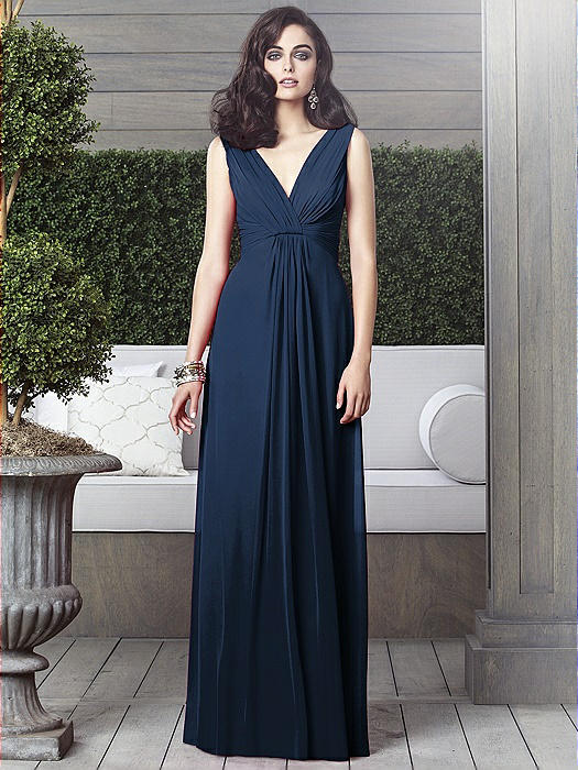 Draped V-Neck Shirred Chiffon Maxi Dress - Ari