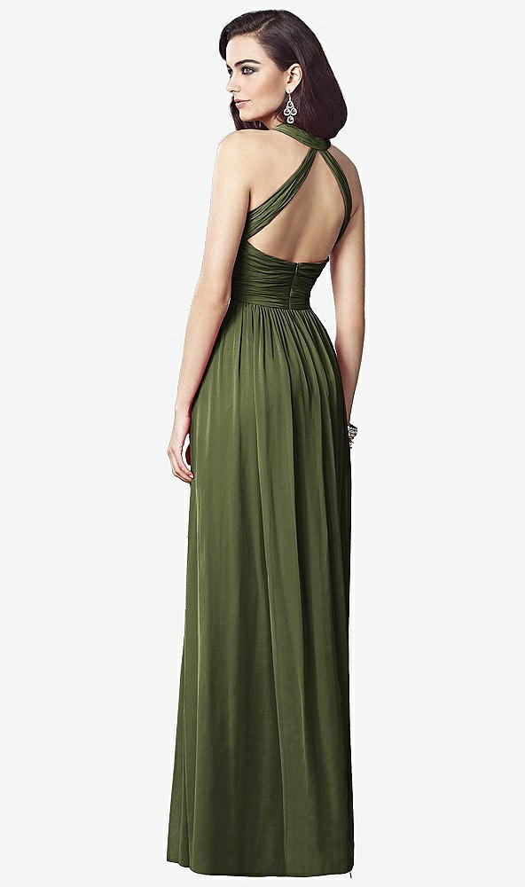 Back View - Olive Green Ruched Halter Open-Back Maxi Dress - Jada