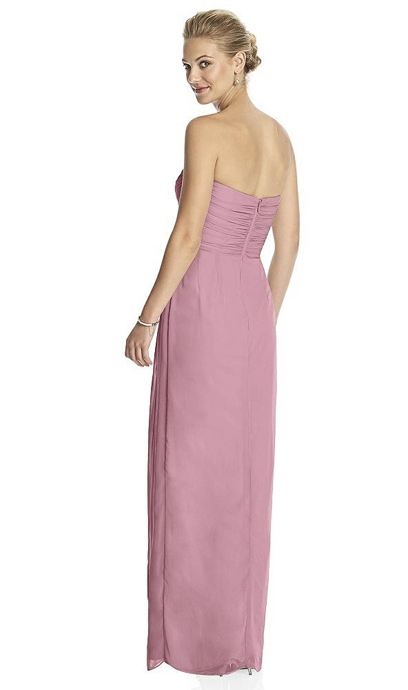 Back View - Dusty Pink Strapless Draped Chiffon Maxi Dress - Lila