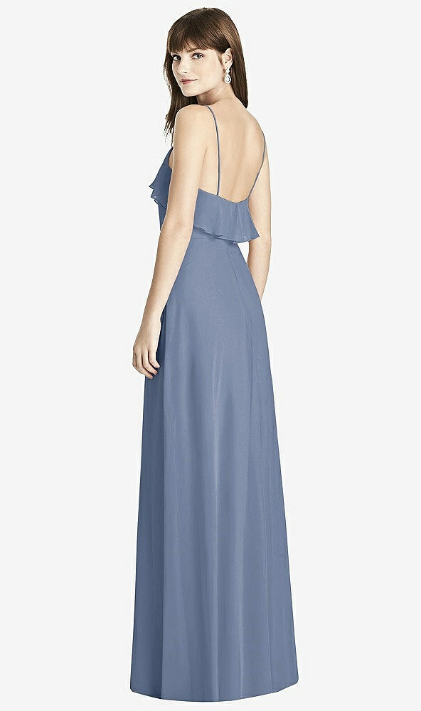 Back View - Larkspur Blue Ruffle-Trimmed Backless Maxi Dress - Britt
