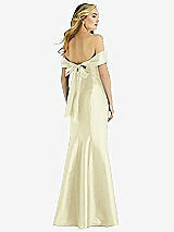 Rear View Thumbnail - Butter Yellow Off-the-Shoulder Bow-Back Satin Trumpet Gown