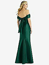 Rear View Thumbnail - Hunter Green Off-the-Shoulder Bow-Back Satin Trumpet Gown