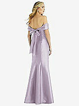 Rear View Thumbnail - Lilac Haze Off-the-Shoulder Bow-Back Satin Trumpet Gown