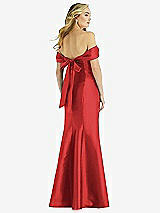 Rear View Thumbnail - Poppy Red Off-the-Shoulder Bow-Back Satin Trumpet Gown